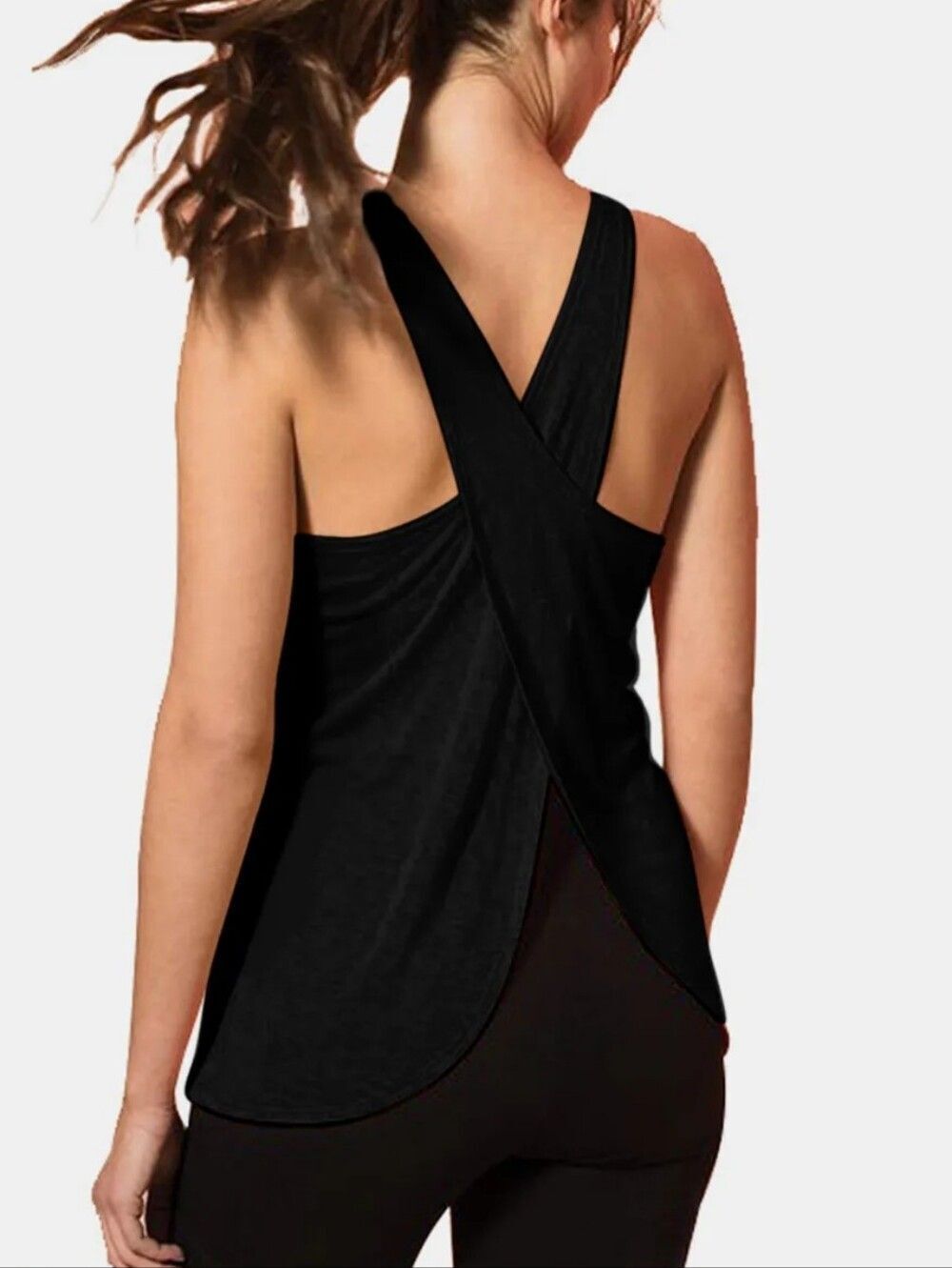 💥$5 BUNDLED💥Black Sleeveless Open Back Criss Cross Active Yoga Top Sz L